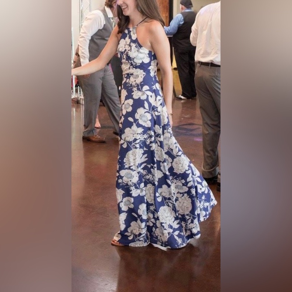 Lulus Blue Floral Floor Length Dress